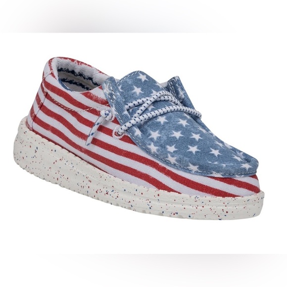 Hey Dude Wally Youth Patriotic Stars And Stripes Unisex Shoes Y3-L4 USA NWT - Picture 1 of 7